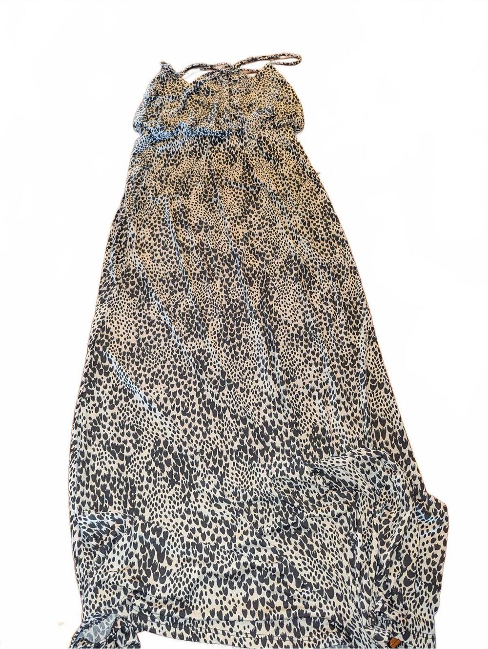 Ariella Spaghetti Strap Animal Print Maxi Dress Large